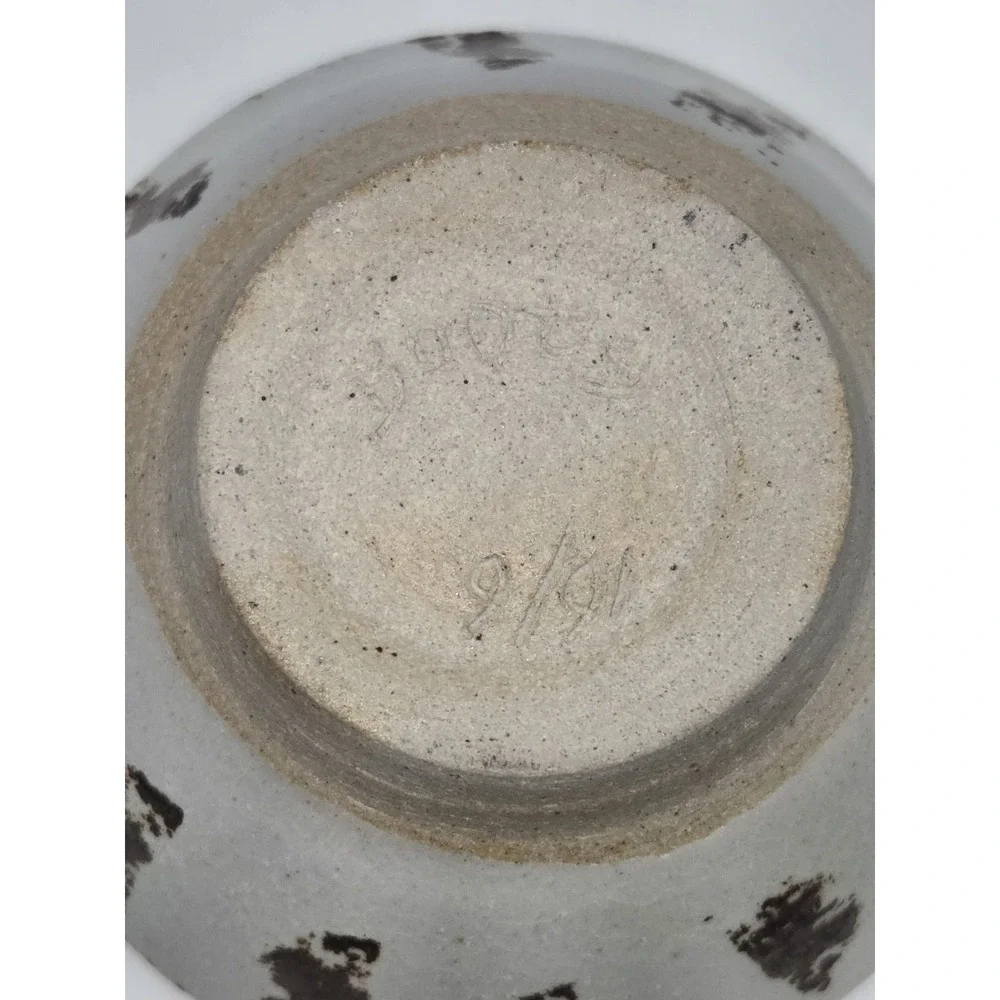 Vintage Studio Pottery Tea Bowl White Speckled Glaze Brown Splatter Signed Boots